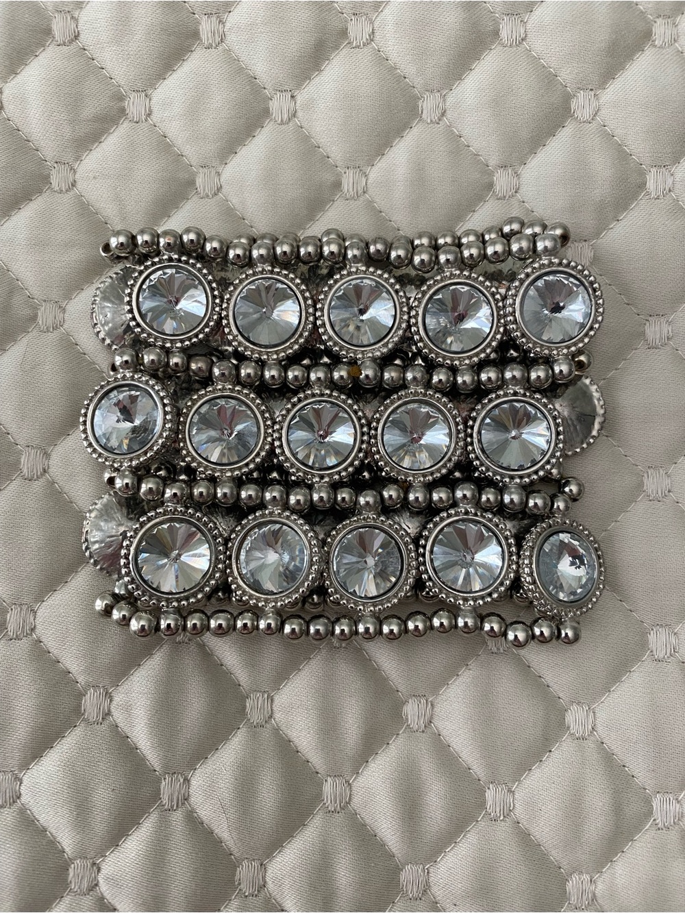 Faceted Crystal Silver Tone Statement Cuff Bracelet